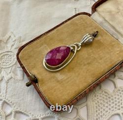 ÉNORME RUBIS VERITABLE, ARGENT MASSIF, CREATEUR ANCIEN PENDENTIF, UNIQUE Bijou