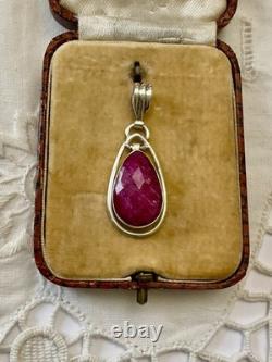 ÉNORME RUBIS VERITABLE, ARGENT MASSIF, CREATEUR ANCIEN PENDENTIF, UNIQUE Bijou