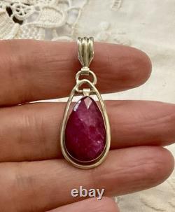 ÉNORME RUBIS VERITABLE, ARGENT MASSIF, CREATEUR ANCIEN PENDENTIF, UNIQUE Bijou