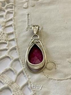 ÉNORME RUBIS VERITABLE, ARGENT MASSIF, CREATEUR ANCIEN PENDENTIF, UNIQUE Bijou