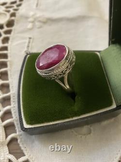 ENORME RUBIS VÉRITABLE, ARGENT MASSIF, Remarquable BAGUE ANCIENNE