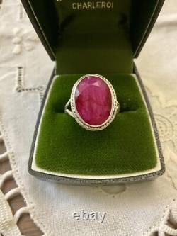 ENORME RUBIS VÉRITABLE, ARGENT MASSIF, Remarquable BAGUE ANCIENNE