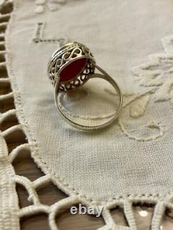 ENORME RUBIS VÉRITABLE, ARGENT MASSIF, Remarquable BAGUE ANCIENNE