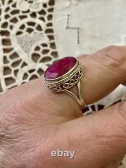 ENORME RUBIS VÉRITABLE, ARGENT MASSIF, Remarquable BAGUE ANCIENNE