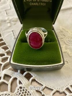 ENORME RUBIS VÉRITABLE, ARGENT MASSIF, Remarquable BAGUE ANCIENNE
