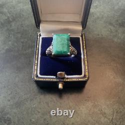 Emeraude Véritable, Argent Massif, Imposante Belle Bague Ancienne