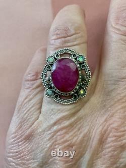 Énorme Naturel Rubis Opale Argent Massif, Splendide Ancienne Bague