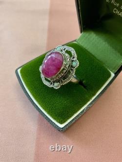 Énorme Naturel Rubis Opale Argent Massif, Splendide Ancienne Bague