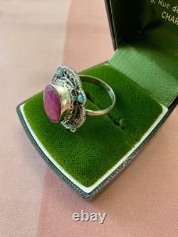 Énorme Naturel Rubis Opale Argent Massif, Splendide Ancienne Bague