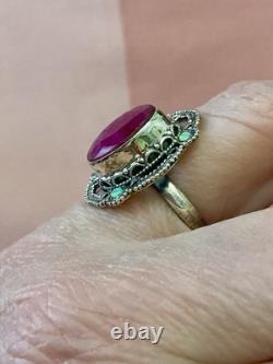 Énorme Naturel Rubis Opale Argent Massif, Splendide Ancienne Bague
