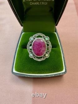 Énorme Naturel Rubis Opale Argent Massif, Splendide Ancienne Bague