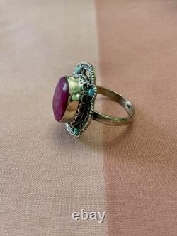 Énorme Naturel Rubis Opale Argent Massif, Splendide Ancienne Bague