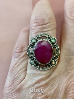 Énorme Naturel Rubis Opale Argent Massif, Splendide Ancienne Bague