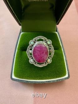 Énorme Naturel Rubis Opale Argent Massif, Splendide Ancienne Bague