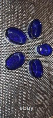 Ensemble de 5 salières anciennes en cristal bleu cobalt et argent massif 800