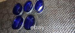 Ensemble de 5 salières anciennes en cristal bleu cobalt et argent massif 800