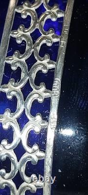 Ensemble de 5 salières anciennes en cristal bleu cobalt et argent massif 800