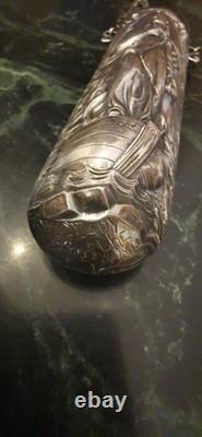 Étui Châtelaine Ancien Argent Massif, Marine