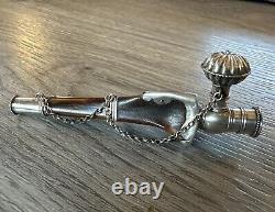 Exceptionnel Travail De Marin XIXeme Pipe ancienne Os Et Argent Massif