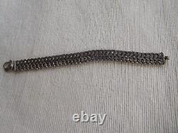 Fort Bracelet Ancien En Argent Massif Cygne 67 Grammes 19 Cms Ruban Tresse Gb17