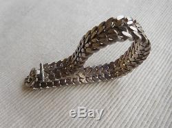 Fort Bracelet Ancien En Argent Massif Cygne 67 Grammes 19 Cms Ruban Tresse Gb17