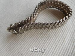 Fort Bracelet Ancien En Argent Massif Cygne 67 Grammes 19 Cms Ruban Tresse Gb17