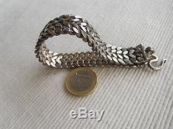 Fort Bracelet Ancien En Argent Massif Cygne 67 Grammes 19 Cms Ruban Tresse Gb17