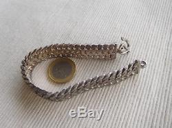 Fort Bracelet Ancien En Argent Massif Cygne 67 Grammes 19 Cms Ruban Tresse Gb17