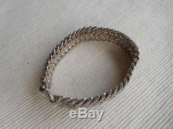 Fort Bracelet Ancien En Argent Massif Cygne 67 Grammes 19 Cms Ruban Tresse Gb17