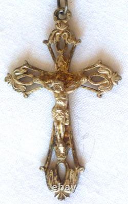 Grand Chapelet Ancien Argent Massif Et Grains En Verre De Couleur