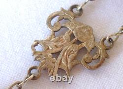 Grand Chapelet Ancien Argent Massif Et Grains En Verre De Couleur