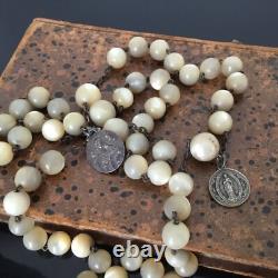 Grand Chapelet Ancien Nacre et Argent Massif XIXè French Solid Silver MOP Rosary