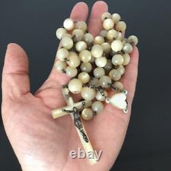 Grand Chapelet Ancien Nacre et Argent Massif XIXè French Solid Silver MOP Rosary
