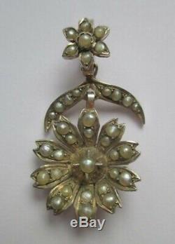 Grand pendentif ancien Napoléon III Fleur perles Argent massif silver charm