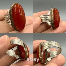 Grande belle bague ancienne romaine en argent massif et pierre d'agate