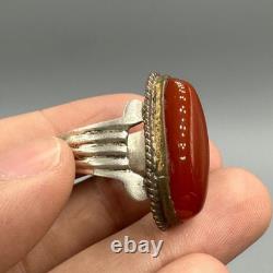 Grande belle bague ancienne romaine en argent massif et pierre d'agate