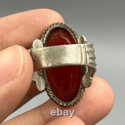 Grande belle bague ancienne romaine en argent massif et pierre d'agate
