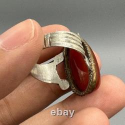 Grande belle bague ancienne romaine en argent massif et pierre d'agate