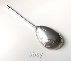 Grande cuillère à caviar russe ancienne en argent massif 84 poinçon