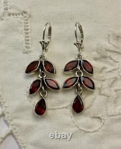 Grenat Rouge Argent Massif, Anciennes Boucles D'oreilles
