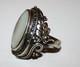 Grosse Bague Art Deco Ancienne Argent Massif Marcassite Nacre T54