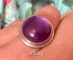 Grosse Bague Ancienne Argent Massif 53/54 Améthyste-Jonc Chevalière-925-Art Déco