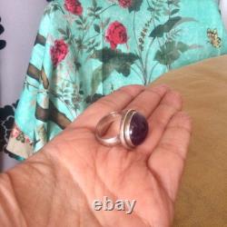 Grosse Bague Ancienne Argent Massif 53/54 Améthyste-Jonc Chevalière-925-Art Déco