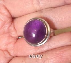 Grosse Bague Ancienne Argent Massif 53/54 Améthyste-Jonc Chevalière-925-Art Déco
