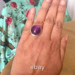 Grosse Bague Ancienne Argent Massif 53/54 Améthyste-Jonc Chevalière-925-Art Déco