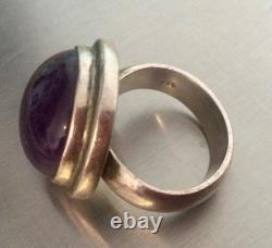 Grosse Bague Ancienne Argent Massif 53/54 Améthyste-Jonc Chevalière-925-Art Déco