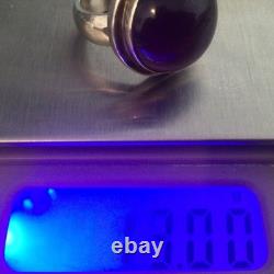 Grosse Bague Ancienne Argent Massif 53/54 Améthyste-Jonc Chevalière-925-Art Déco