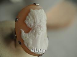 Grosse Bague Ancienne Argent Massif Camee Antique Silver Carved Cameo Ring T52