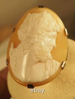 Grosse Bague Ancienne Argent Massif Camee Antique Silver Carved Cameo Ring T52