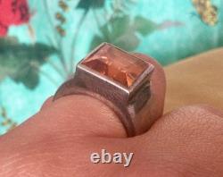 Grosse Bague Ancienne Argent Massif-Topaze Impériale-T52 Chevalière-Art Déco-925